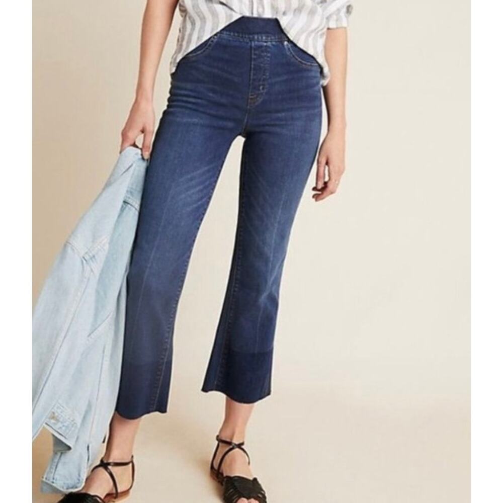 SPANX Women's Cropped Flare Denim Jeans Medium Wash Blue Small Stretch Pull‎ On